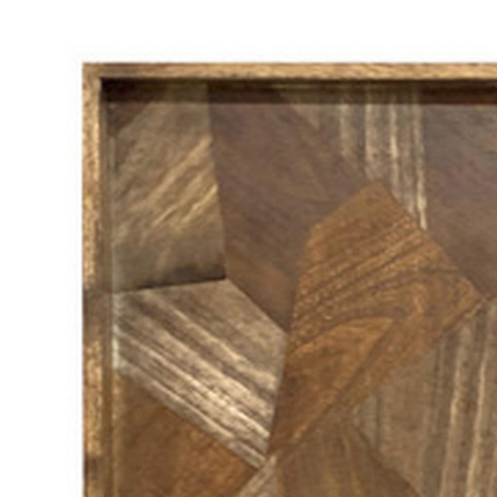 Hely Decorative Wood Tray 27 Inch Square Geometric Pattern Brown Beige By Casagear Home BM318938