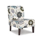 Rima Accent Chair, Ivory Gray Floral Pattern Polyester Cushion, Black Wood By Casagear Home