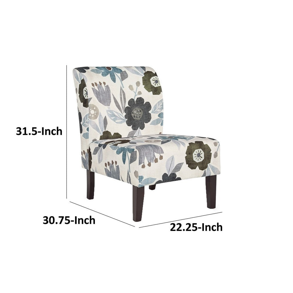 Rima Accent Chair Ivory Gray Floral Pattern Polyester Cushion Black Wood By Casagear Home BM318939