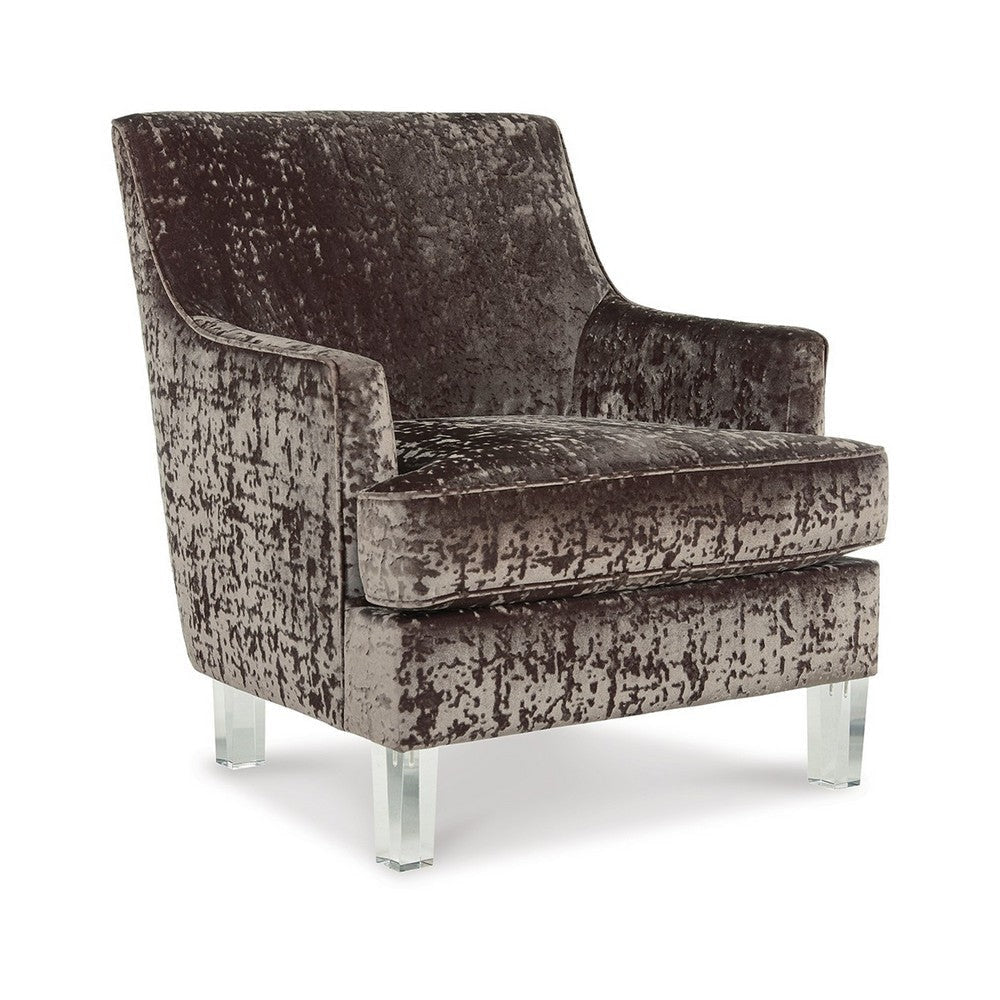 Gloria Accent Chair, Charcoal Brown Polyester Crushed Velvet, Clear Acrylic By Casagear Home