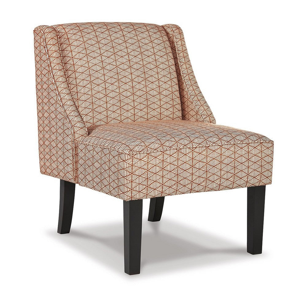 Hellen Accent Chair, Orange, Cream, Polyester, Diamond Pattern, Black Wood By Casagear Home