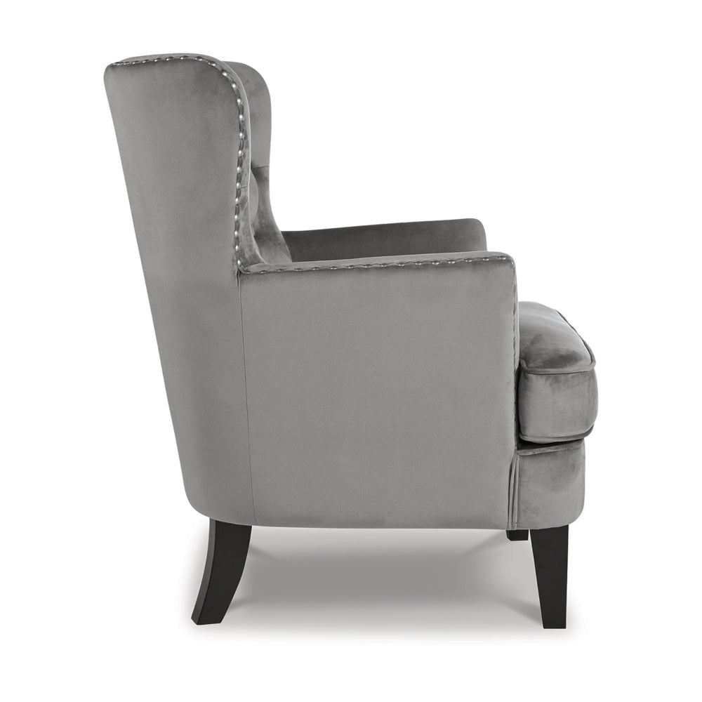 Rumani Accent Chair Gray Polyester Velvet Diamond Tufted Back Black Wood By Casagear Home BM318949