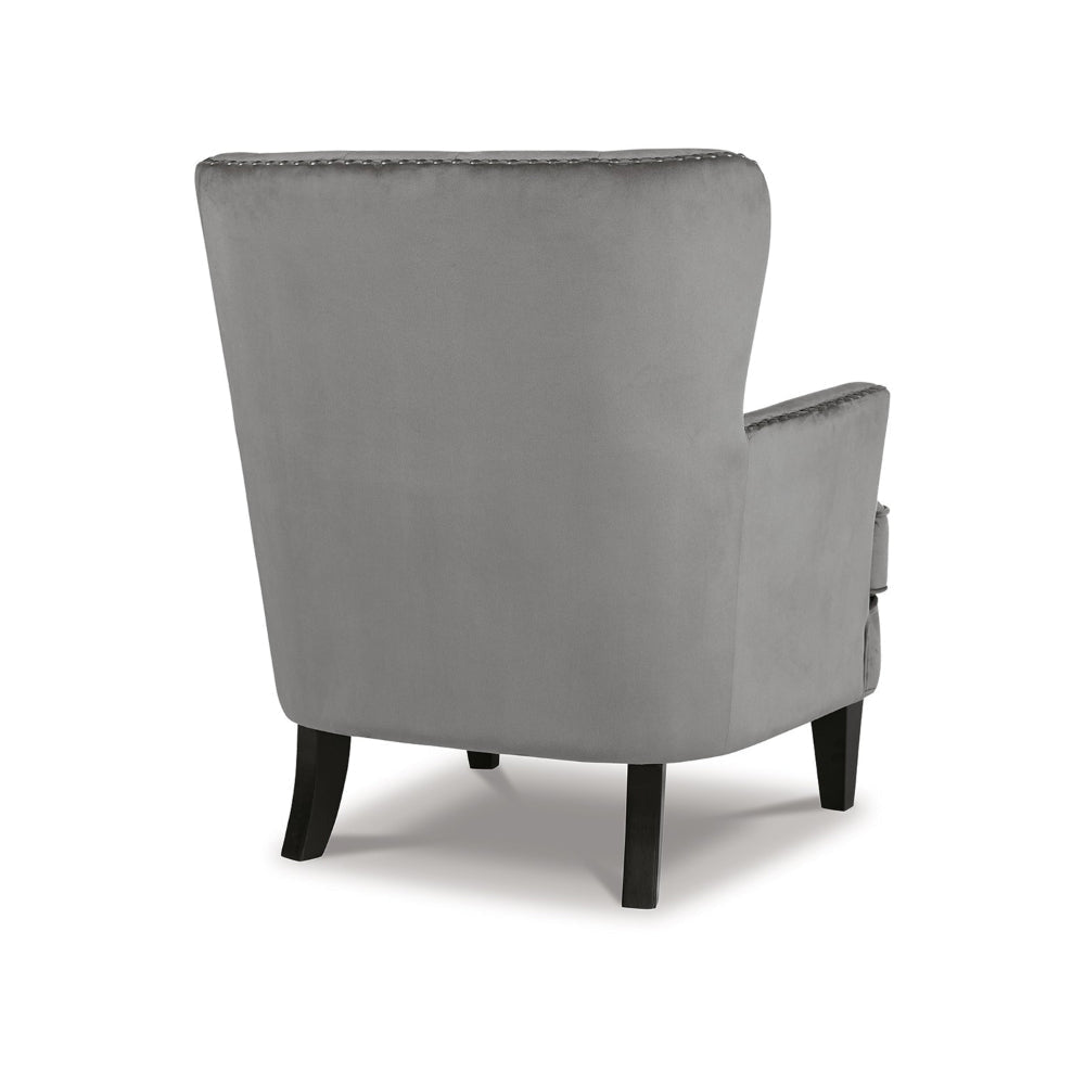 Rumani Accent Chair Gray Polyester Velvet Diamond Tufted Back Black Wood By Casagear Home BM318949