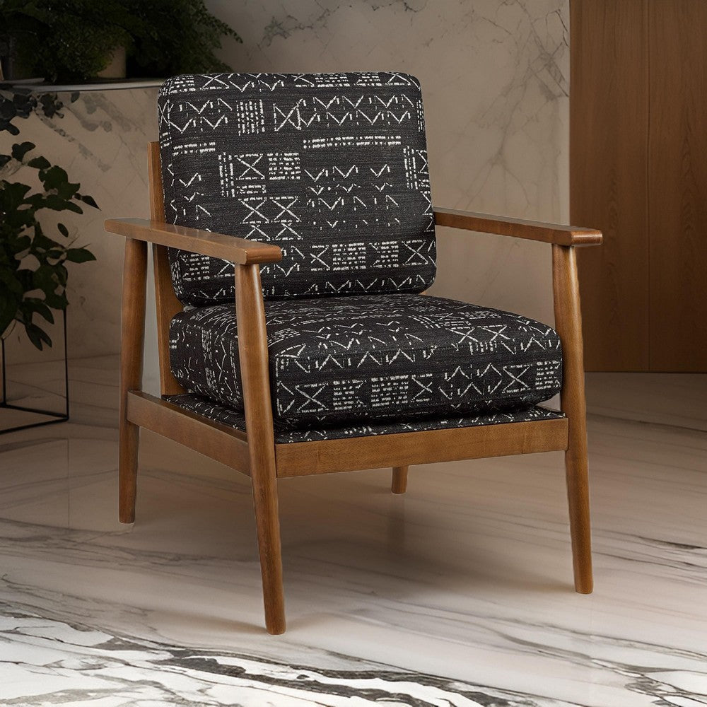 Kevin Accent Chair Charcoal Gray Polyester White Print Brown Wood By Casagear Home BM318951