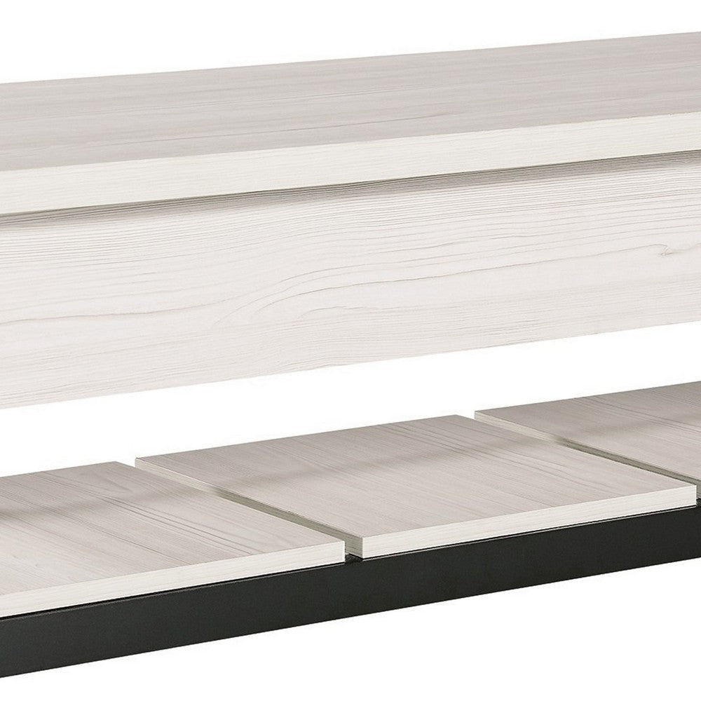 Ciara Storage Bench White Engineered Wood Black Solid Wood Legs 48 Inch By Casagear Home BM318952