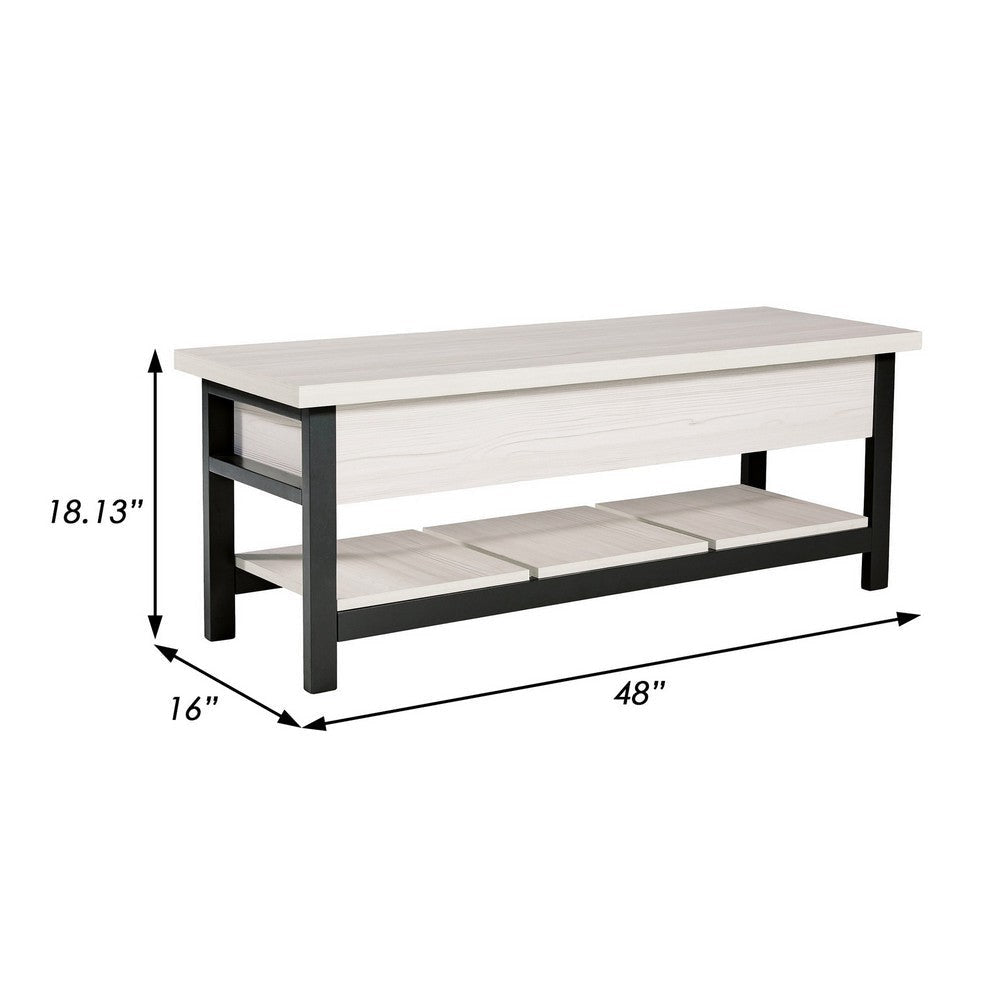 Ciara Storage Bench White Engineered Wood Black Solid Wood Legs 48 Inch By Casagear Home BM318952