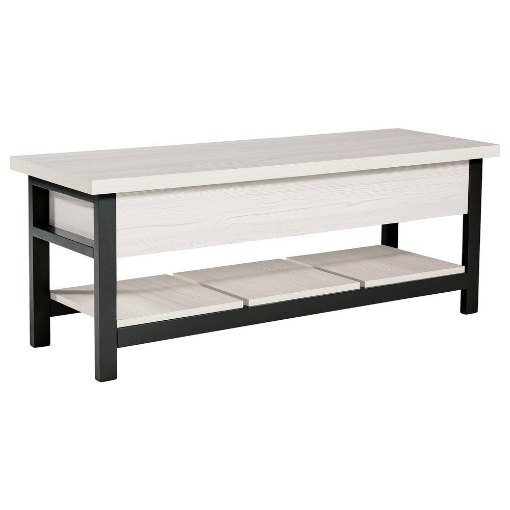 Ciara Storage Bench, White Engineered Wood, Black Solid Wood Legs, 48 Inch By Casagear Home