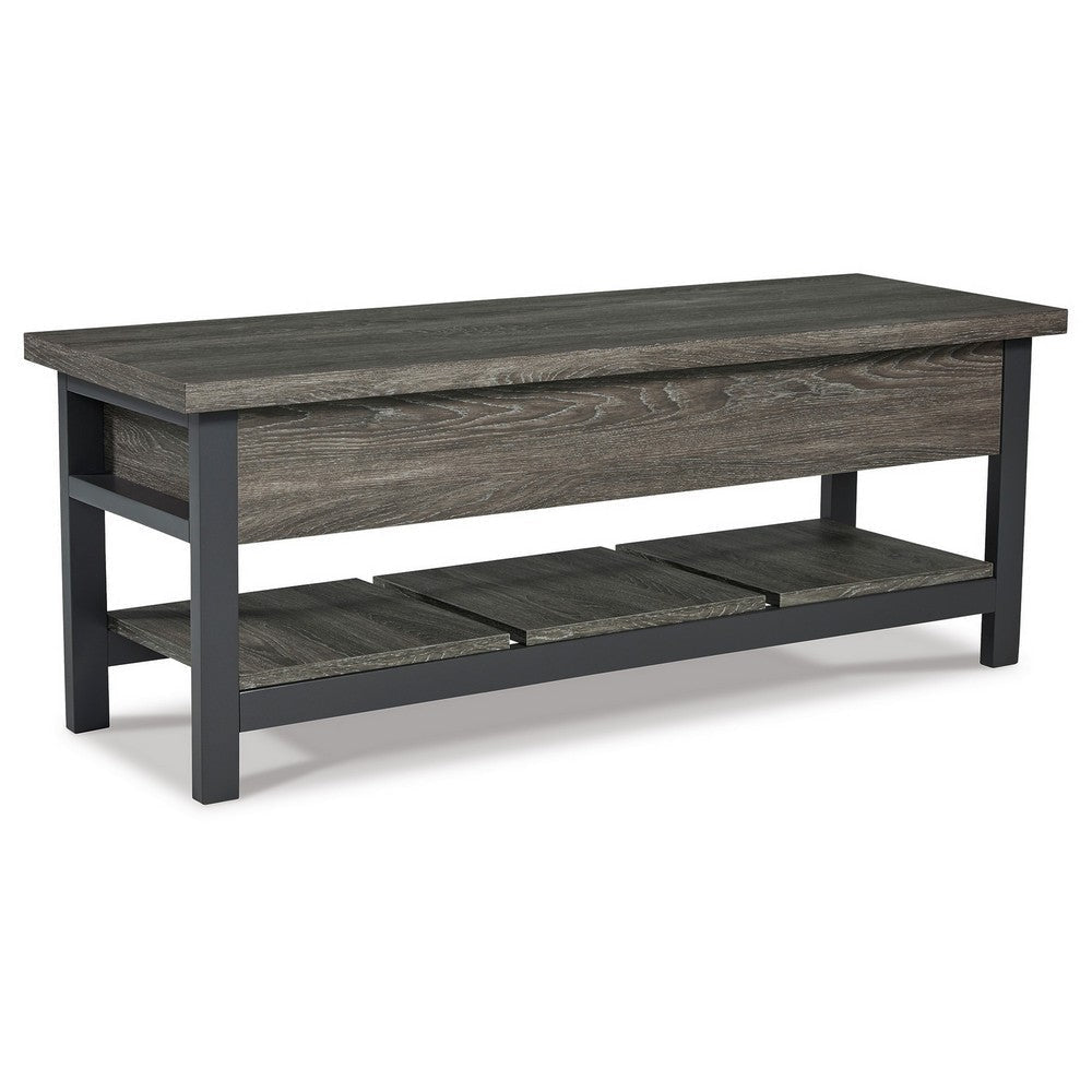 Ciara Storage Bench, Gray Engineered Wood, Black Solid Wood Legs, 48 Inch By Casagear Home