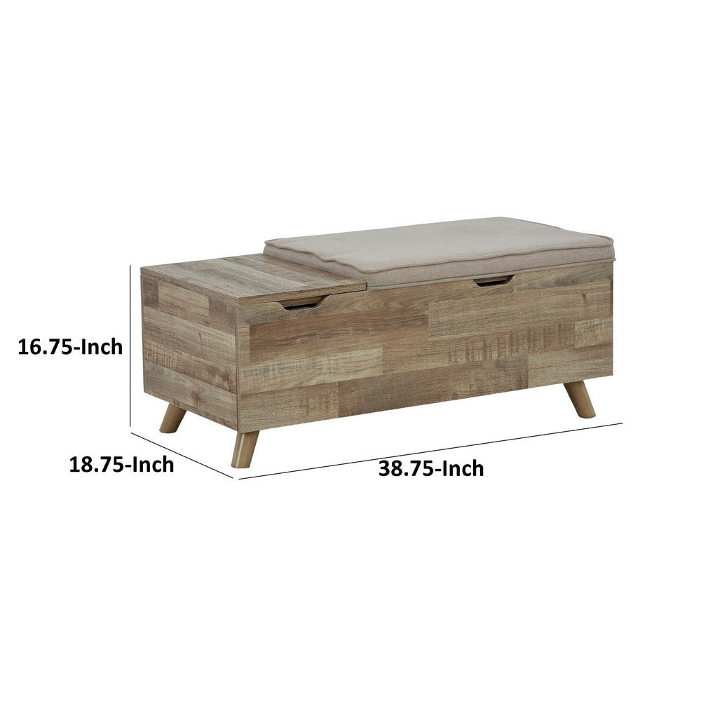 Gimi Storage Bench Light Brown Wood Beige Polyester Foam Cushion 39 Inch By Casagear Home BM318954