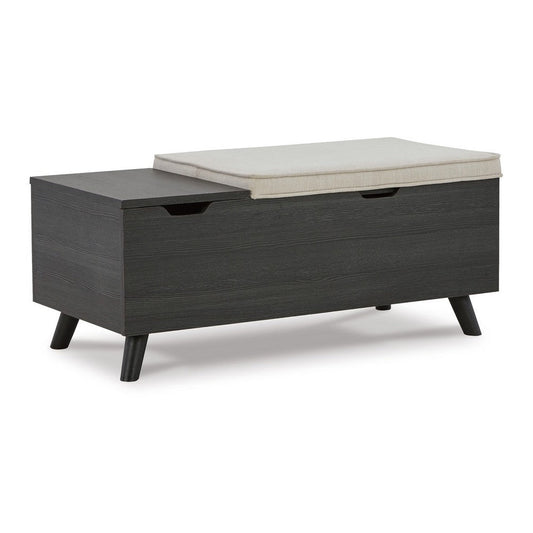 Yasmin Storage Bench, Black Gray Wood, Beige Polyester, Foam, 39 Inch By Casagear Home