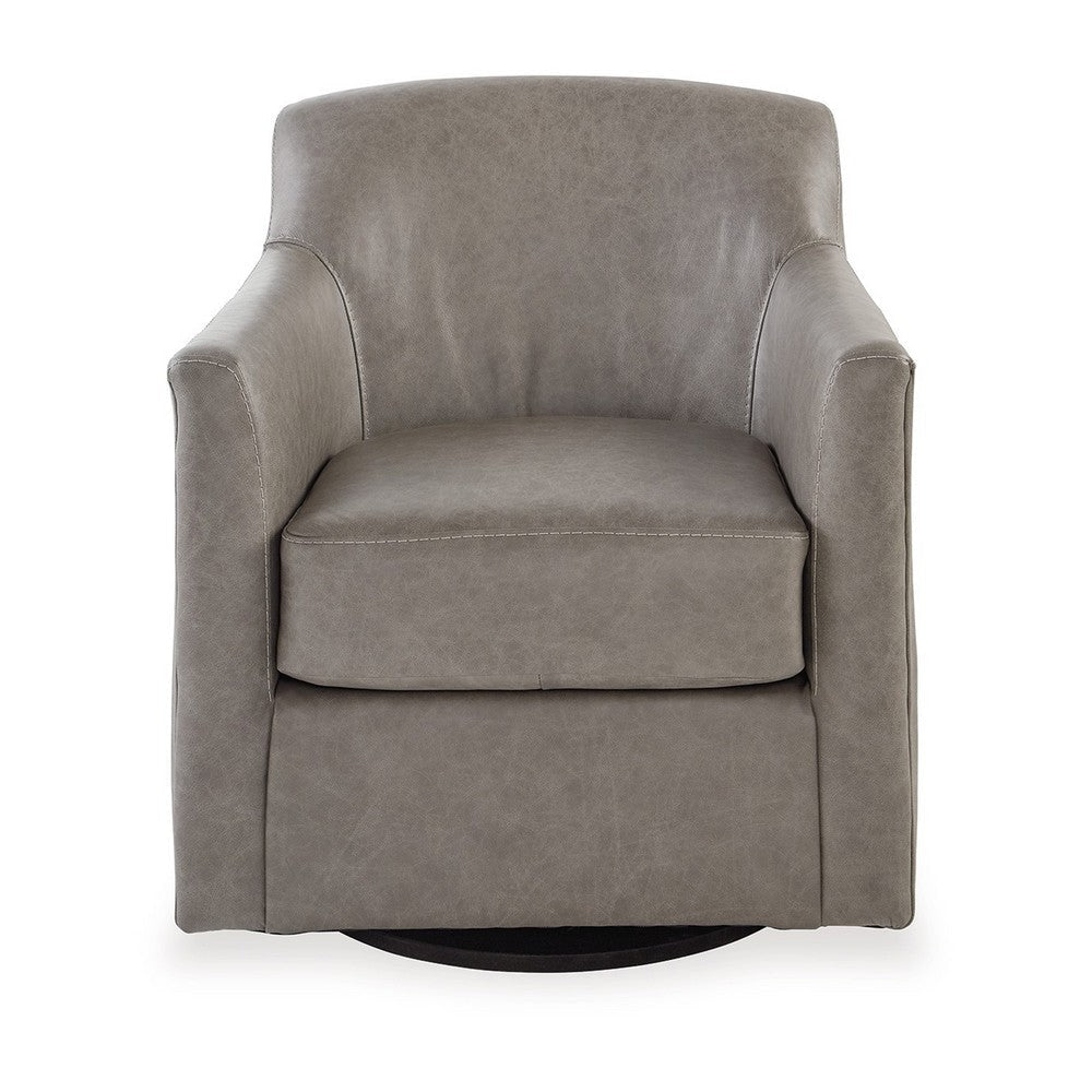 Leena Swivel Accent Chair Plush Gray Genuine and Faux Leather Black Metal By Casagear Home BM318956