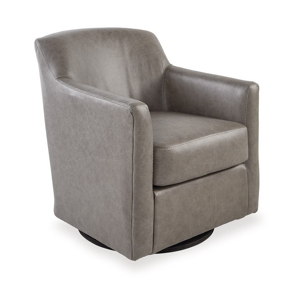 Leena Swivel Accent Chair, Plush Gray Genuine and Faux Leather, Black Metal By Casagear Home