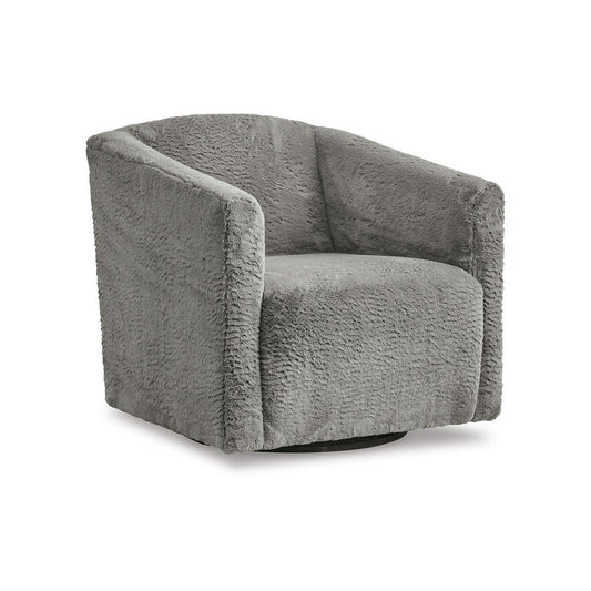 Amanora Accent Chair, Charcoal Gray Faux Rabbit Fur Polyester, Black Metal By Casagear Home