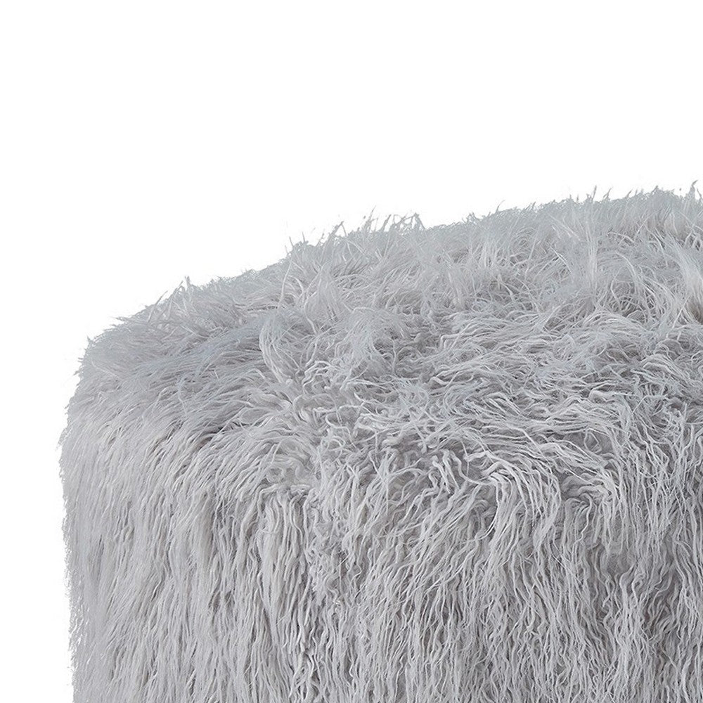 Lacey Oversized Accent Ottoman Light Gray Faux Fur Soft Cushion 39 Inch By Casagear Home BM318959