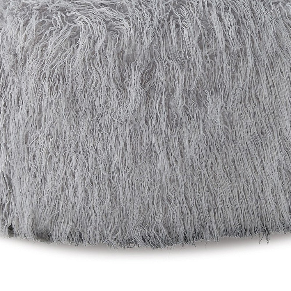 Lacey Oversized Accent Ottoman Light Gray Faux Fur Soft Cushion 39 Inch By Casagear Home BM318959