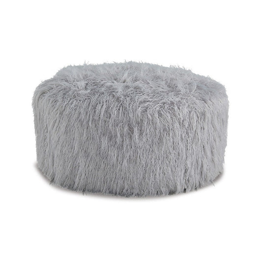 Lacey Oversized Accent Ottoman, Light Gray Faux Fur, Soft Cushion, 39 Inch By Casagear Home