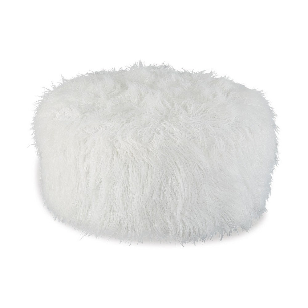 Lacey Oversized Accent Ottoman White Faux Fur Soft Cushion 39 Inch By Casagear Home BM318960