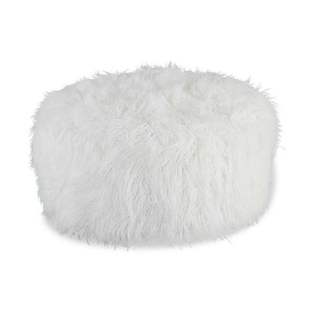 Lacey Oversized Accent Ottoman, White Faux Fur, Soft Cushion, 39 Inch By Casagear Home