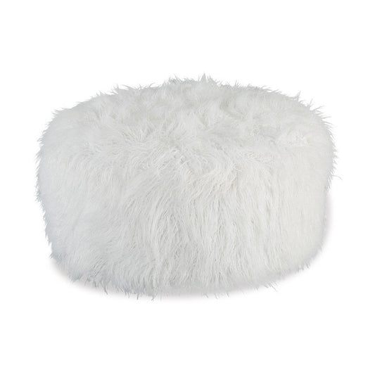 Lacey Oversized Accent Ottoman, White Faux Fur, Soft Cushion, 39 Inch By Casagear Home