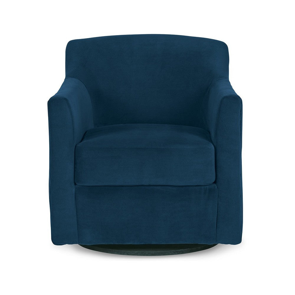 Leena Swivel Accent Chair Blue Velvet Shelter Style Arms Black Wood By Casagear Home BM318965