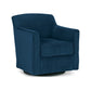 Leena Swivel Accent Chair, Blue Velvet, Shelter Style Arms, Black Wood By Casagear Home