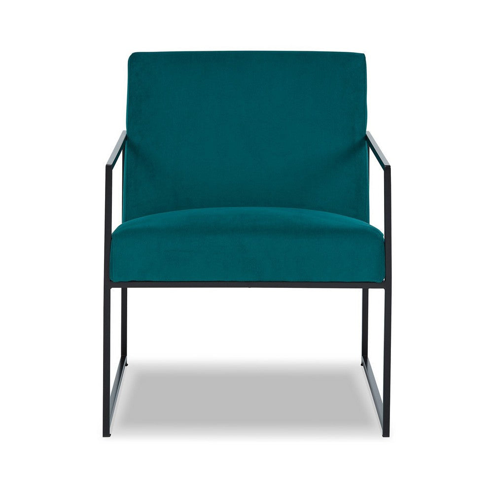 Anisa Accent Chair Teal Velvet Seat Cushions Black Metal Frame By Casagear Home BM318968