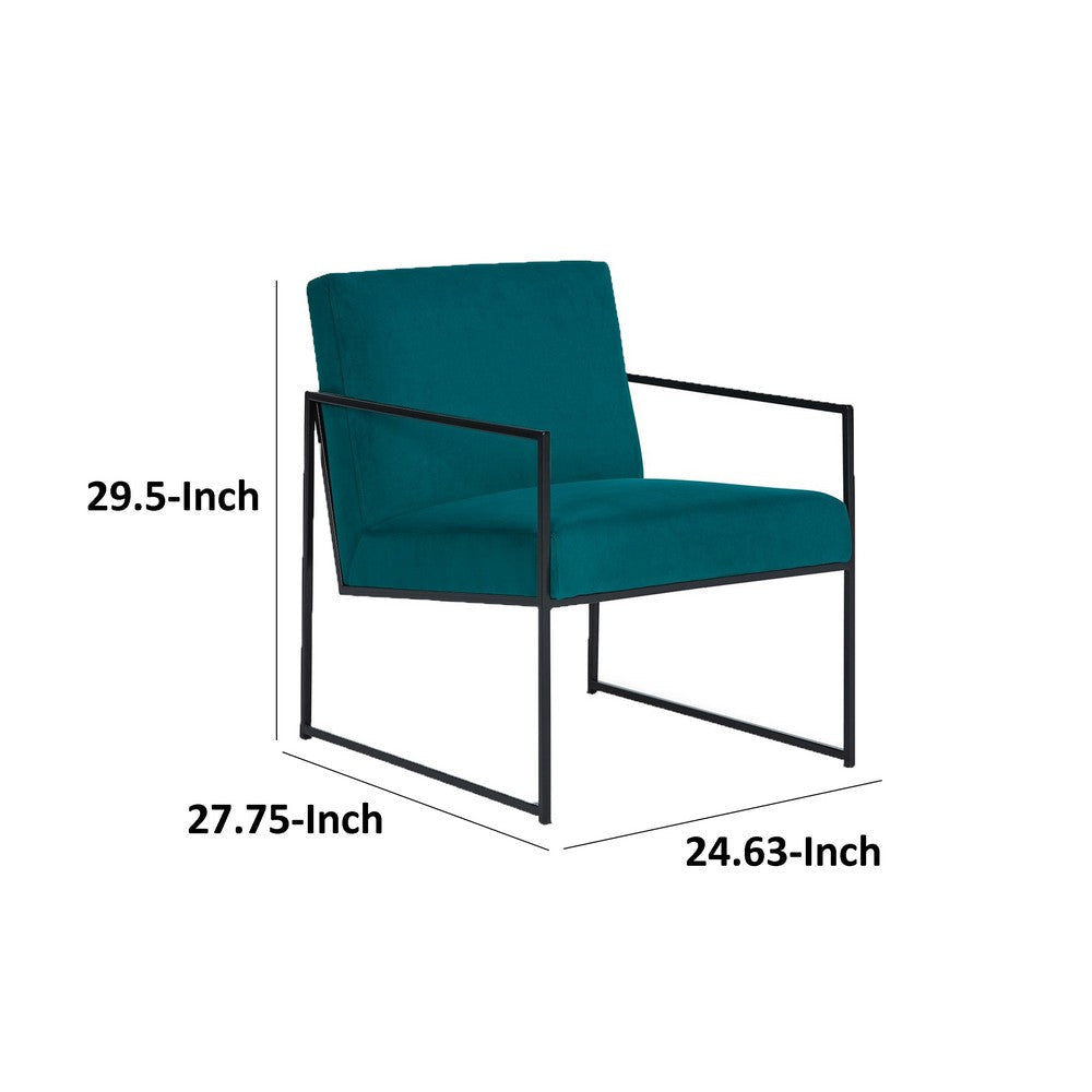 Anisa Accent Chair Teal Velvet Seat Cushions Black Metal Frame By Casagear Home BM318968