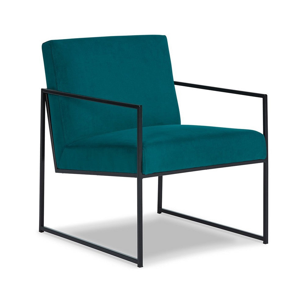 Anisa Accent Chair, Teal Velvet Seat Cushions, Black Metal Frame By Casagear Home