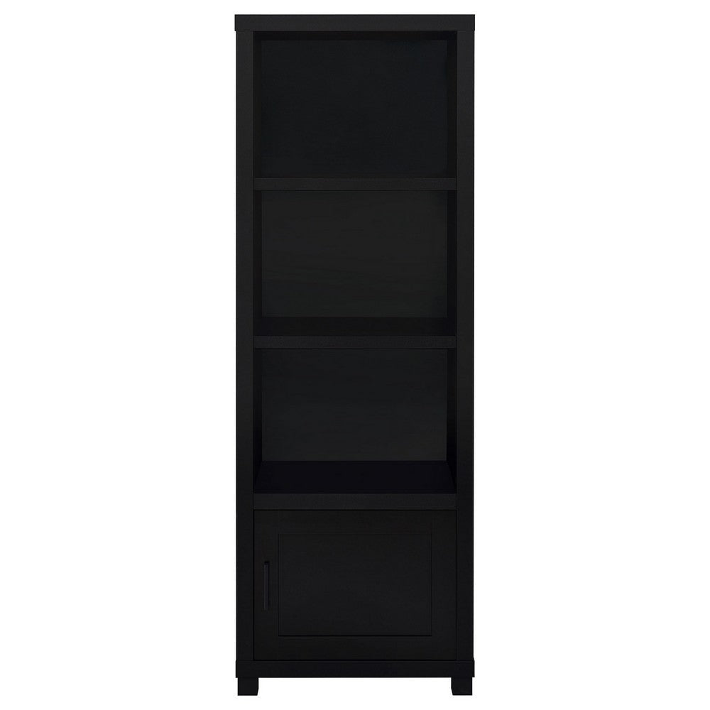 Janice Media Tower Bookcase 3 Shelves 1 Storage Cabinet Black Finish By Casagear Home BM318976