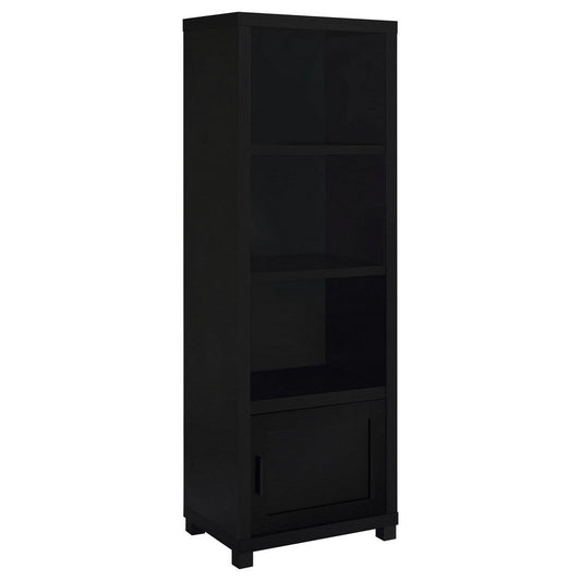 Janice Media Tower Bookcase, 3 Shelves, 1 Storage Cabinet,  Black Finish By Casagear Home