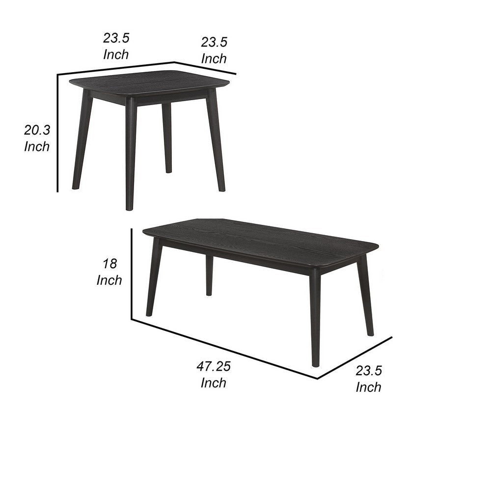 Carey 3pc Living Room Set 1 Coffee Table 2 End Tables Black Hardwood By Casagear Home BM318979