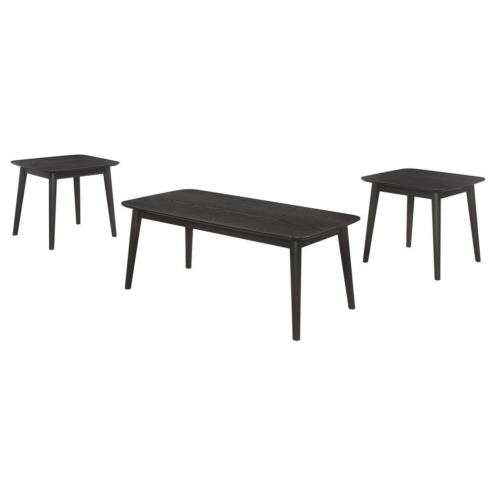 Carey 3pc Living Room Set, 1 Coffee Table, 2 End Tables, Black Hardwood By Casagear Home