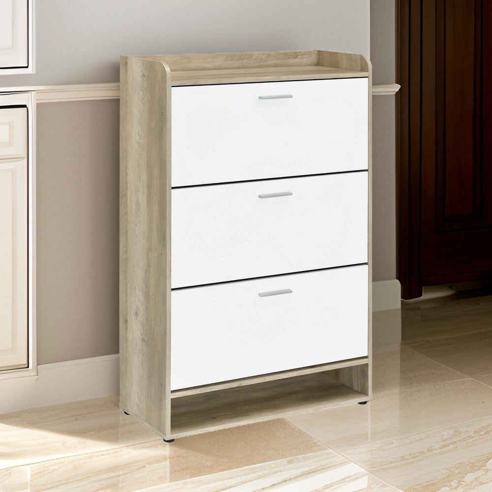 Danny Shoe Storage Cabinet 3 Tiered Bottom Shelf Antiqued White Pine By Casagear Home BM318982