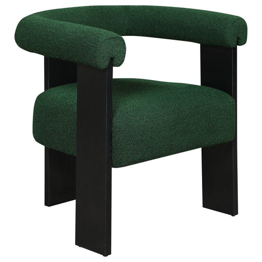 Cara Accent Chair, Curve Back, Green Boucle Fabric with Black Wood Legs By Casagear Home