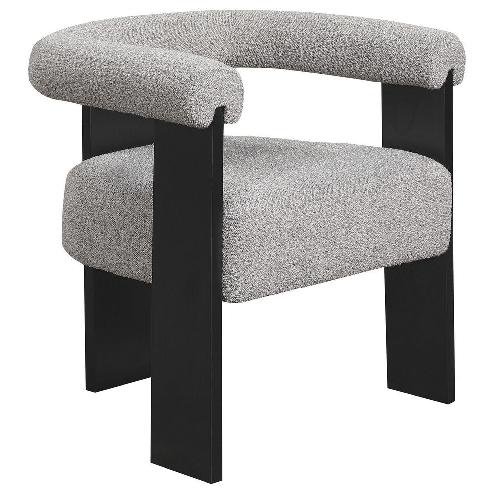 Cara Accent Chair, Curve Back, Gray Boucle Fabric with Black Wood Legs By Casagear Home