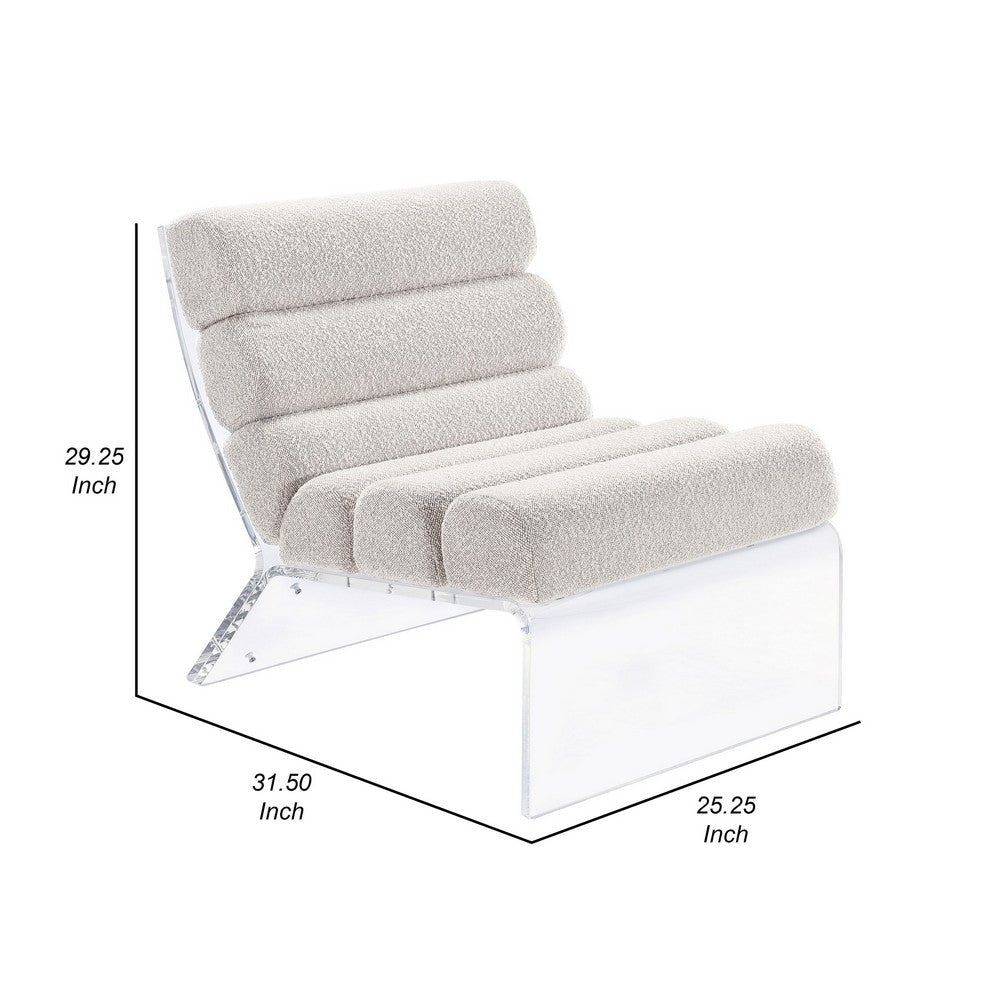 Reta Armless Accent Chair Modern Ivory Boucle Channel Tuft Clear Acrylic By Casagear Home BM318992