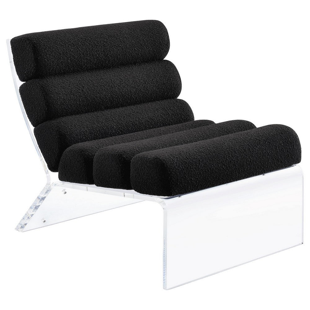 Reta Armless Accent Chair, Modern Black Boucle Channel Tuft, Clear Acrylic By Casagear Home