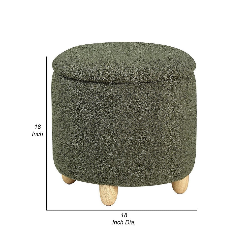 Aia 18 Inch Storage Ottoman Green Faux Sheepskin Round Rubberwood Feet By Casagear Home BM318996