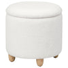 Aia 18 Inch Storage Ottoman White Faux Sheepskin Round Rubberwood Feet By Casagear Home BM318997