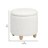 Aia 18 Inch Storage Ottoman White Faux Sheepskin Round Rubberwood Feet By Casagear Home BM318997