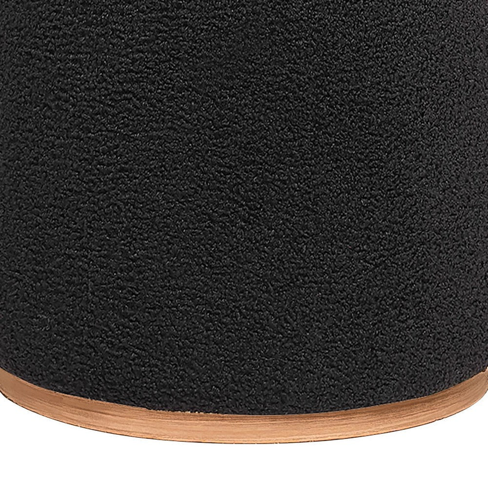 Zia 19 Inch Ottoman Black Faux Sheepskin Upholstery Round Platform Base By Casagear Home BM318998