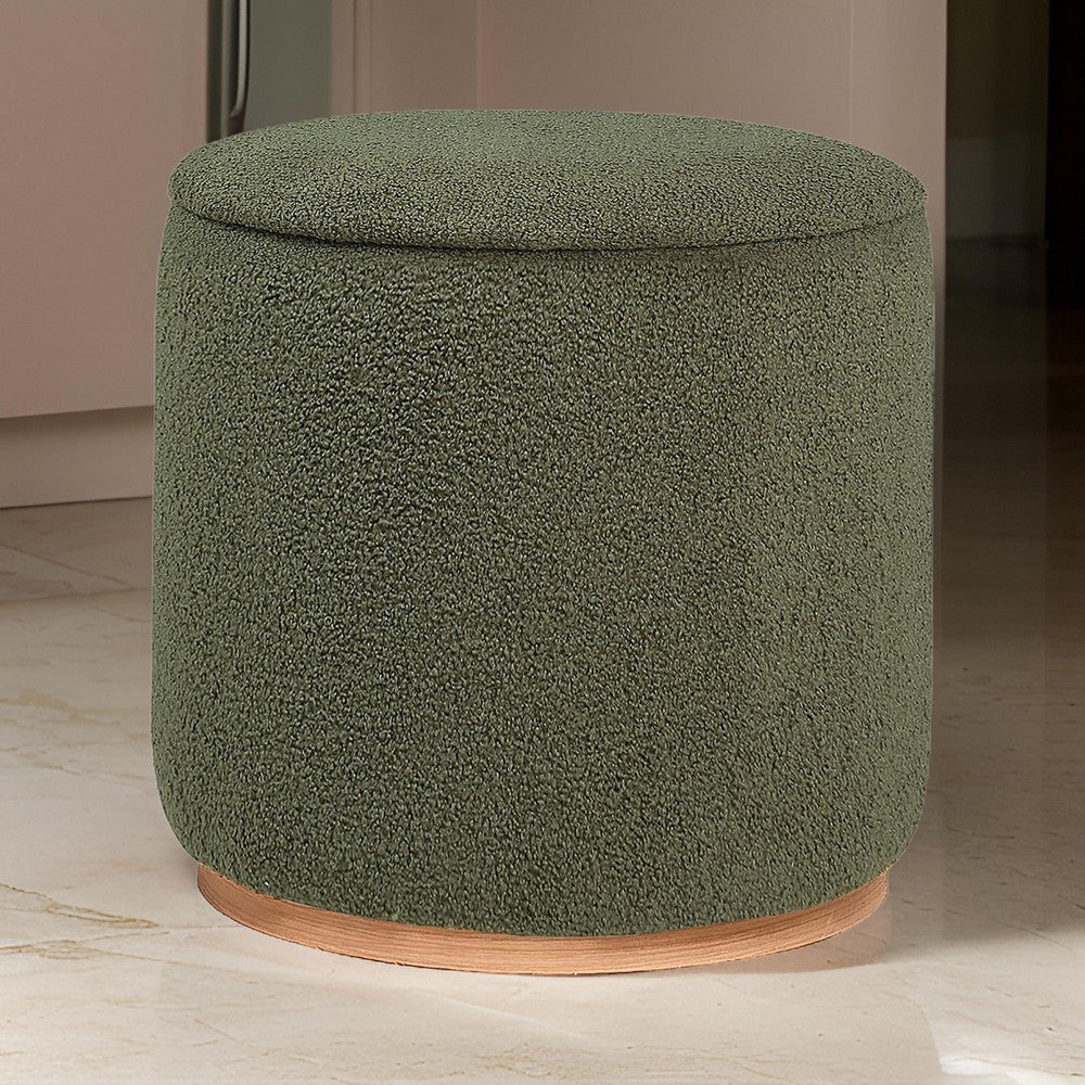 Zia 19 Inch Ottoman Green Faux Sheepskin Upholstery Round Platform Base By Casagear Home BM318999