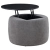 Soi 30 Inch Storage Ottoman table Black Round Top Lift Gray Chenille By Casagear Home BM319001