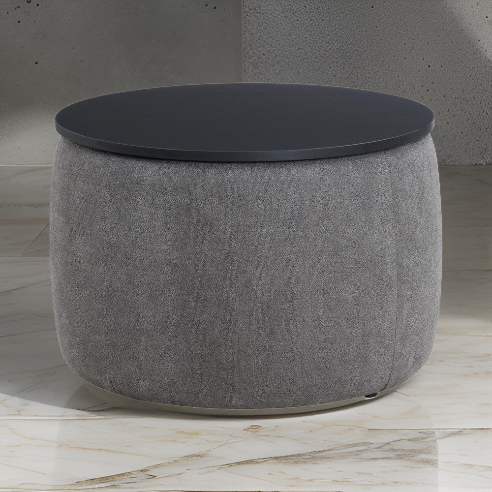 Soi 30 Inch Storage Ottoman table Black Round Top Lift Gray Chenille By Casagear Home BM319001