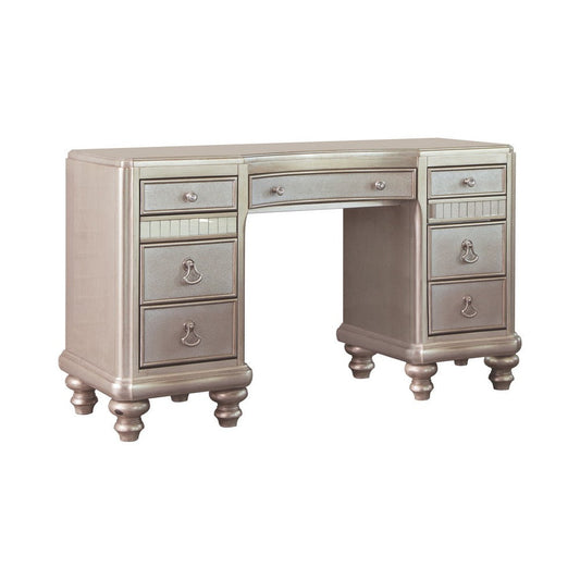 Deco Vanity Desk Dresser, 9 Mirrored Drawers, Turned Feet, Bling, Silver By Casagear Home