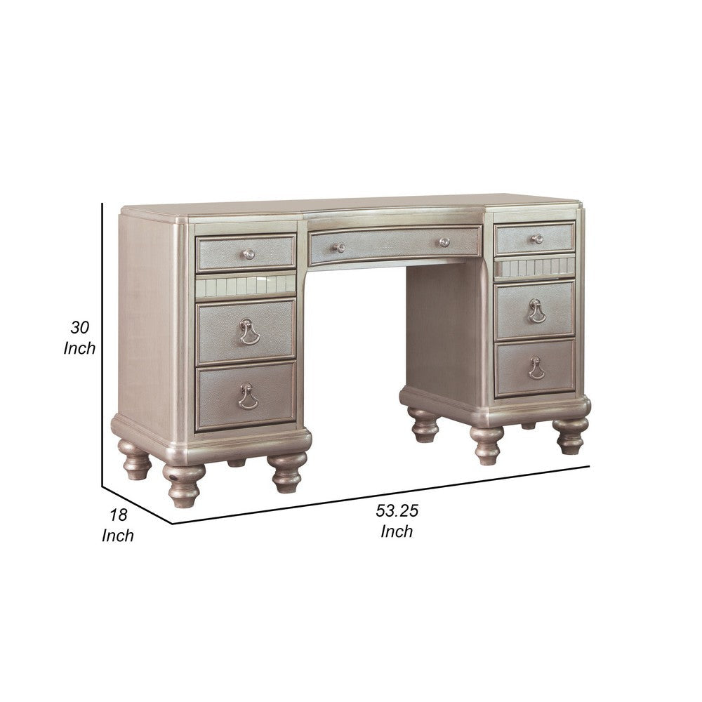 Deco Vanity Desk Dresser 9 Mirrored Drawers Turned Feet Bling Silver By Casagear Home BM319003