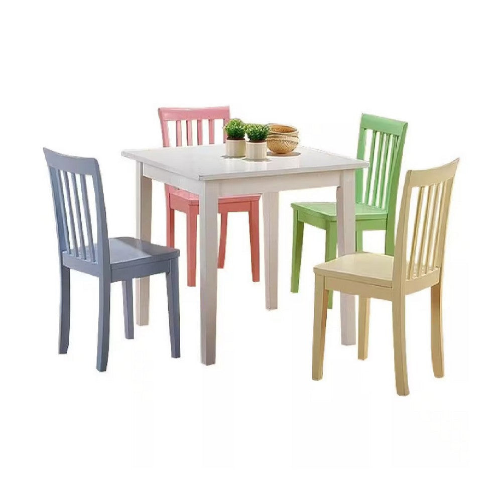 Reyi 5pc Kids Childrens Dining Table and 4 Chair Set Colorful Wood By Casagear Home BM319004