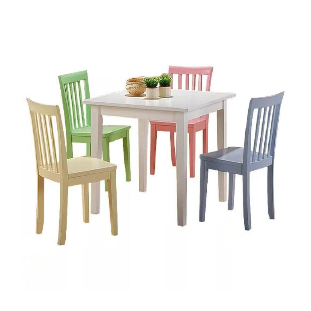 Reyi 5pc Kids Childrens Dining Table and 4 Chair Set Colorful Wood By Casagear Home BM319004