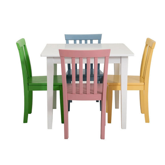 Reyi 5pc Kids Childrens Dining Table and 4 Chair Set, Colorful Wood By Casagear Home