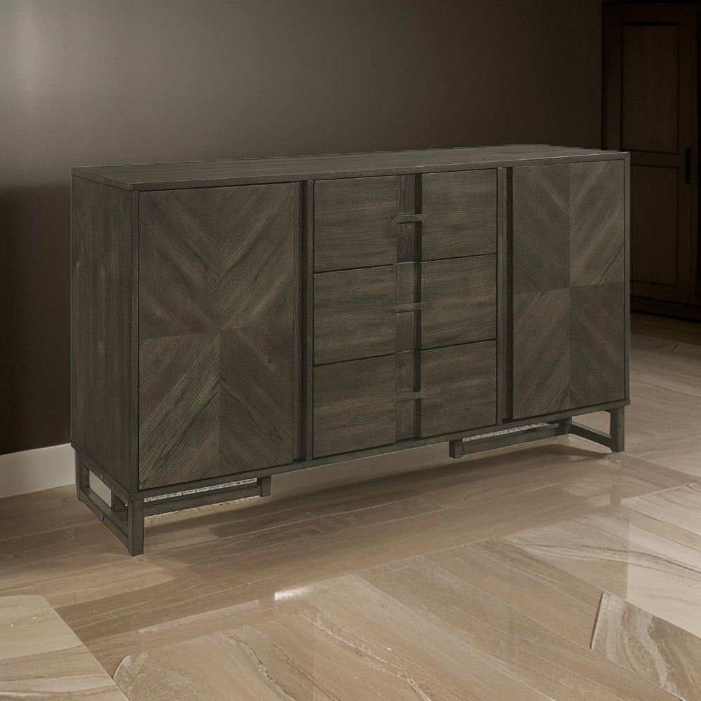 Cora 63 Inch Sideboard Server Cabinet 3 Drawers Shelves Dark Gray By Casagear Home BM319005